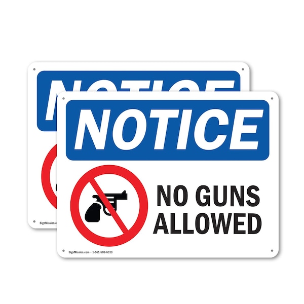 Signmission No Guns Allowed, 10 in W x Rectangle, Plastic OS-2PACK-NS-P-710-L-16133 - main